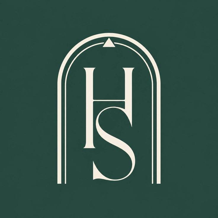 Hesam Studio arched HS monogram in ivory on mineral green